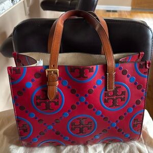 Tory Burch T Monogram Contrast Embossed Tote (Red)